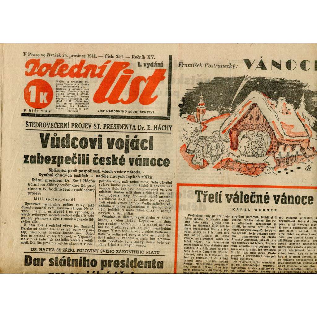 Polední list (25.12.1941) - staré noviny