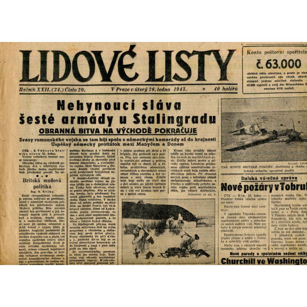 Lidové listy, ročník XXII. (26.1.1943) - staré noviny