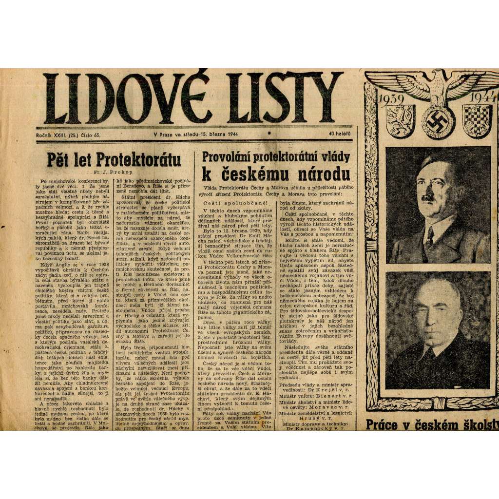 Lidové listy, ročník XXIII. (15.3.1944) - staré noviny