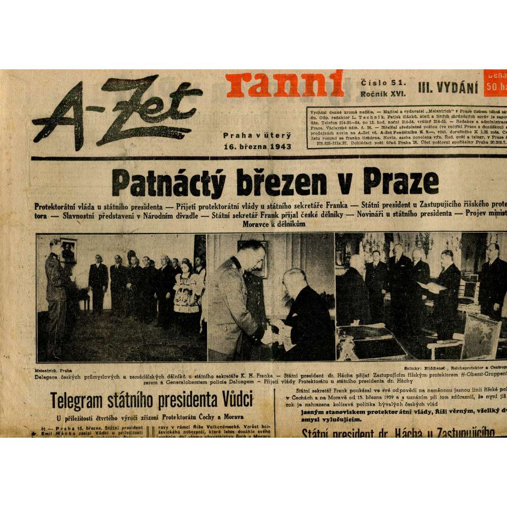A-Zet ranní (16.3.1943) - staré noviny