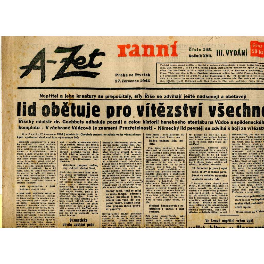 A-Zet ranní (27.7.1944) - staré noviny
