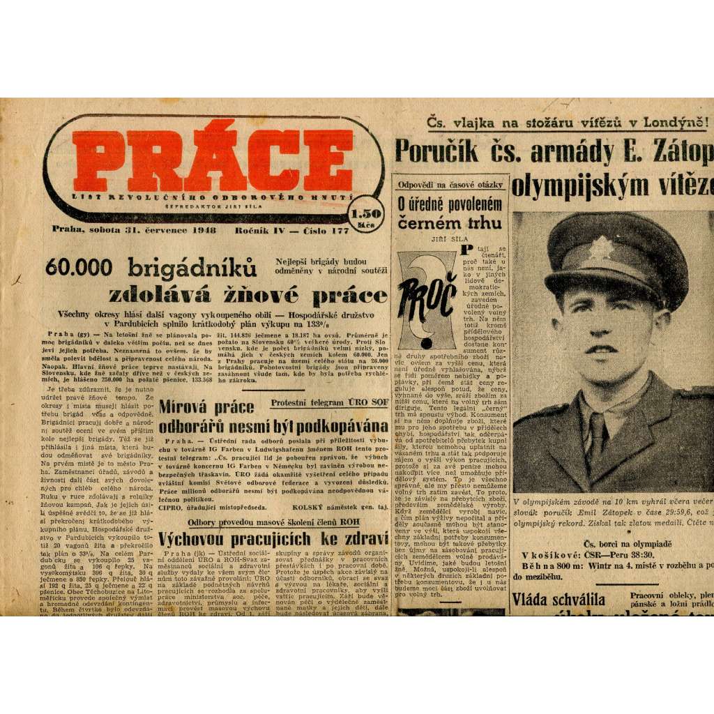 Práce. List revolučního odborového hnutí (31.7.1948) - staré noviny