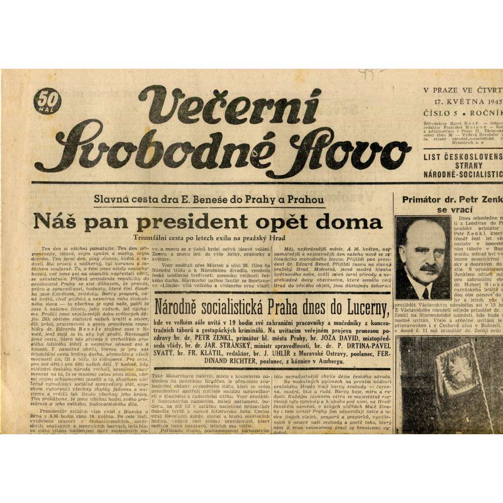 Svobodné slovo (15.5.1945) - staré noviny