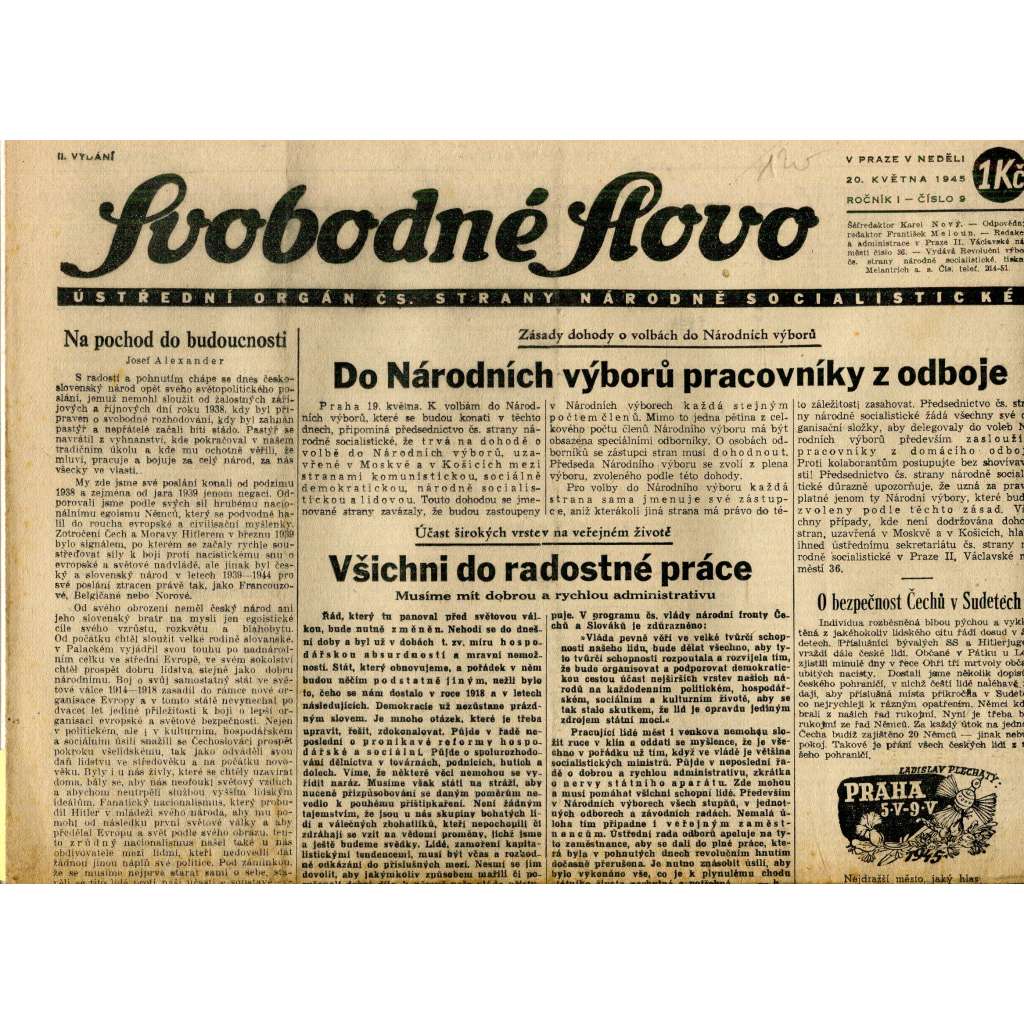 Svobodné slovo (20.5.1945) - staré noviny
