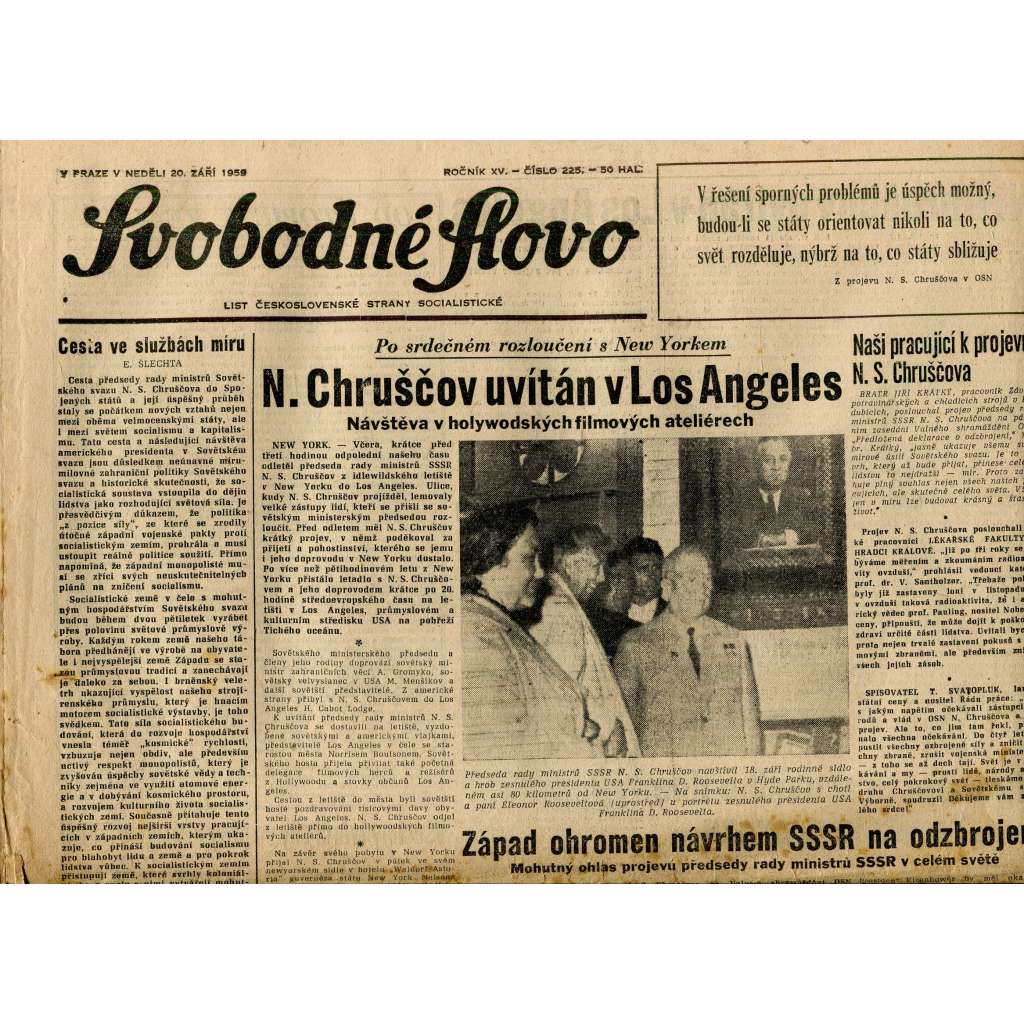 Svobodné slovo (20.9.1959) - staré noviny