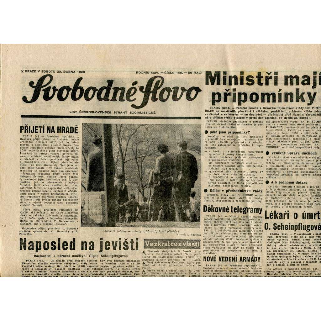 Svobodné slovo (20.4.1968) - staré noviny