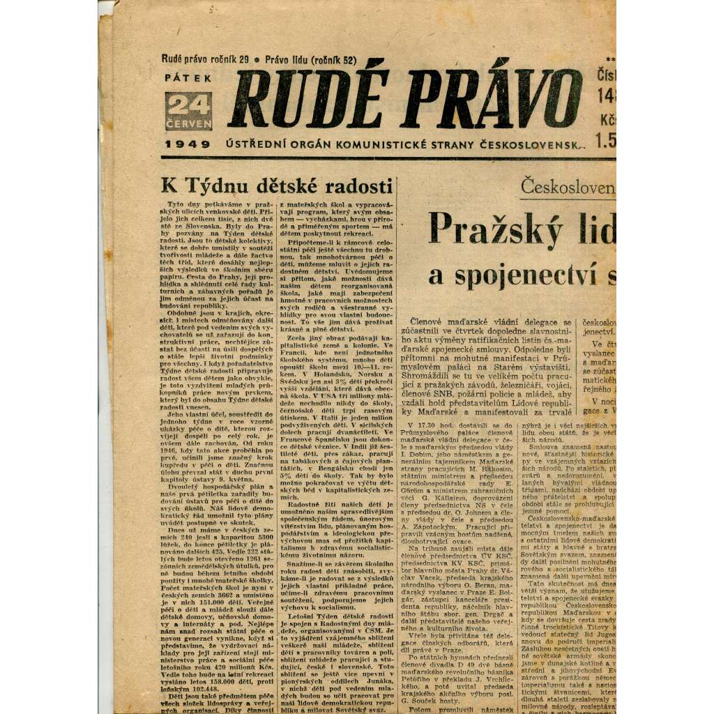 Rudé právo (24.6.1949) staré noviny Rudé právo (24.6.1949) staré noviny