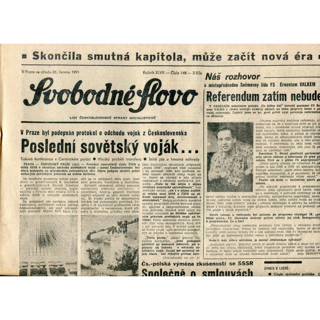 Svobodné slovo (26.6.1991) - staré noviny Svobodné slovo (26.6.1991) - staré noviny