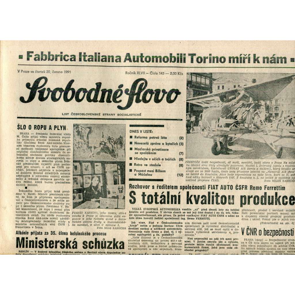 Svobodné slovo (20.6.1991) - staré noviny