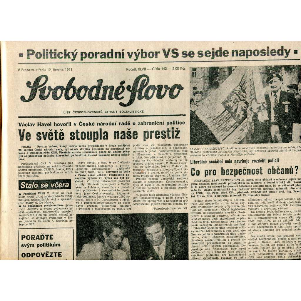 Svobodné slovo (19.6.1991) - staré noviny
