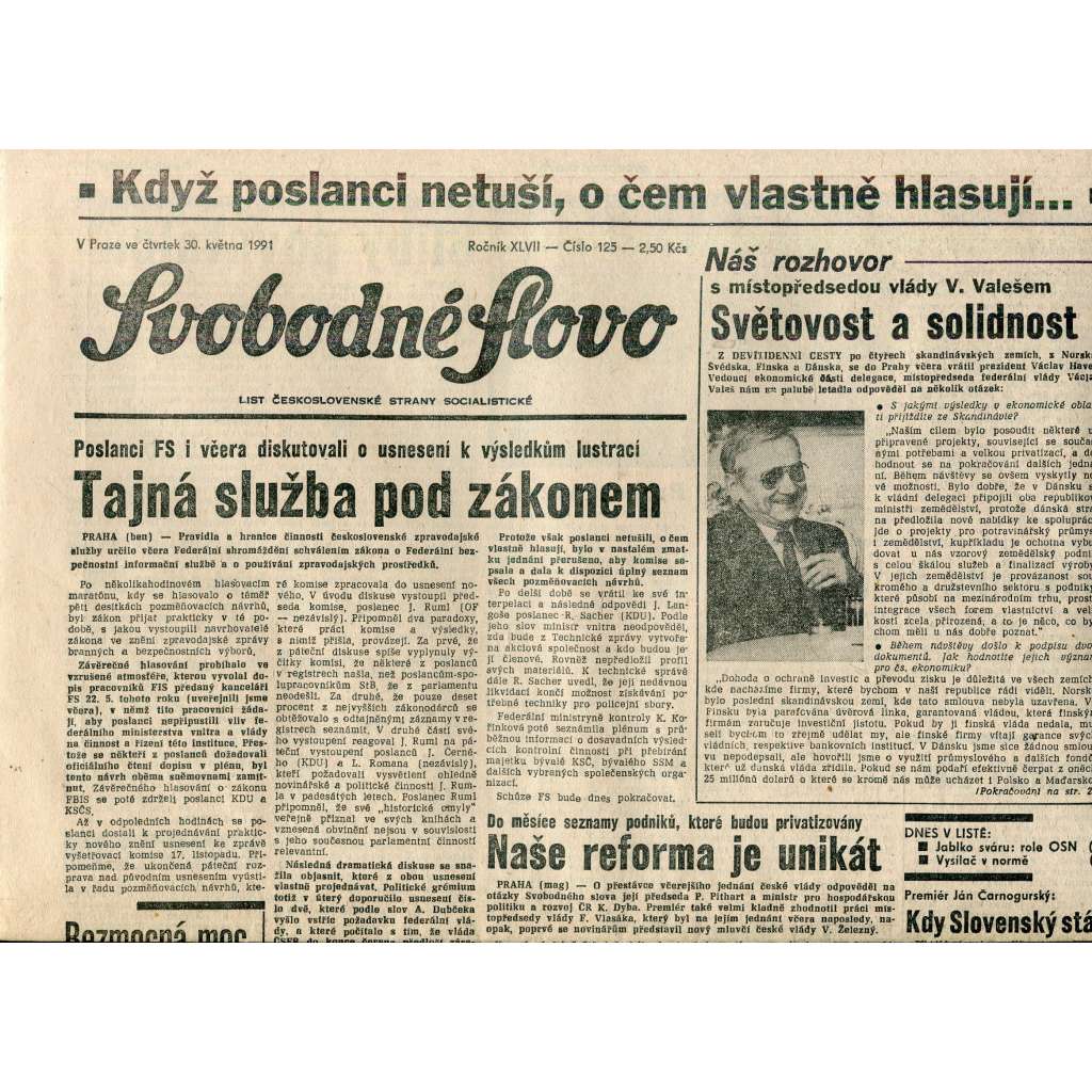 Svobodné slovo (30.5.1991) - staré noviny