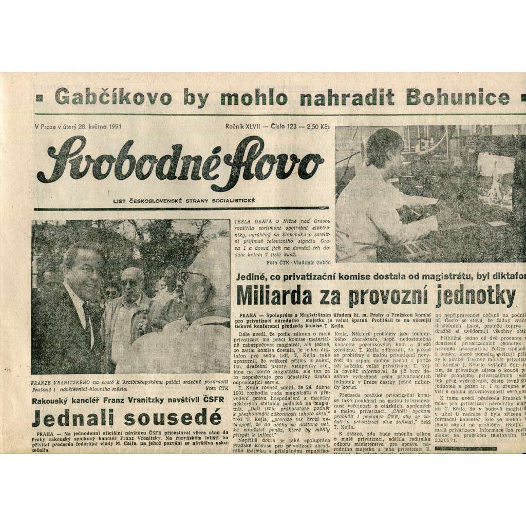 Svobodné slovo (28.5.1991) - staré noviny