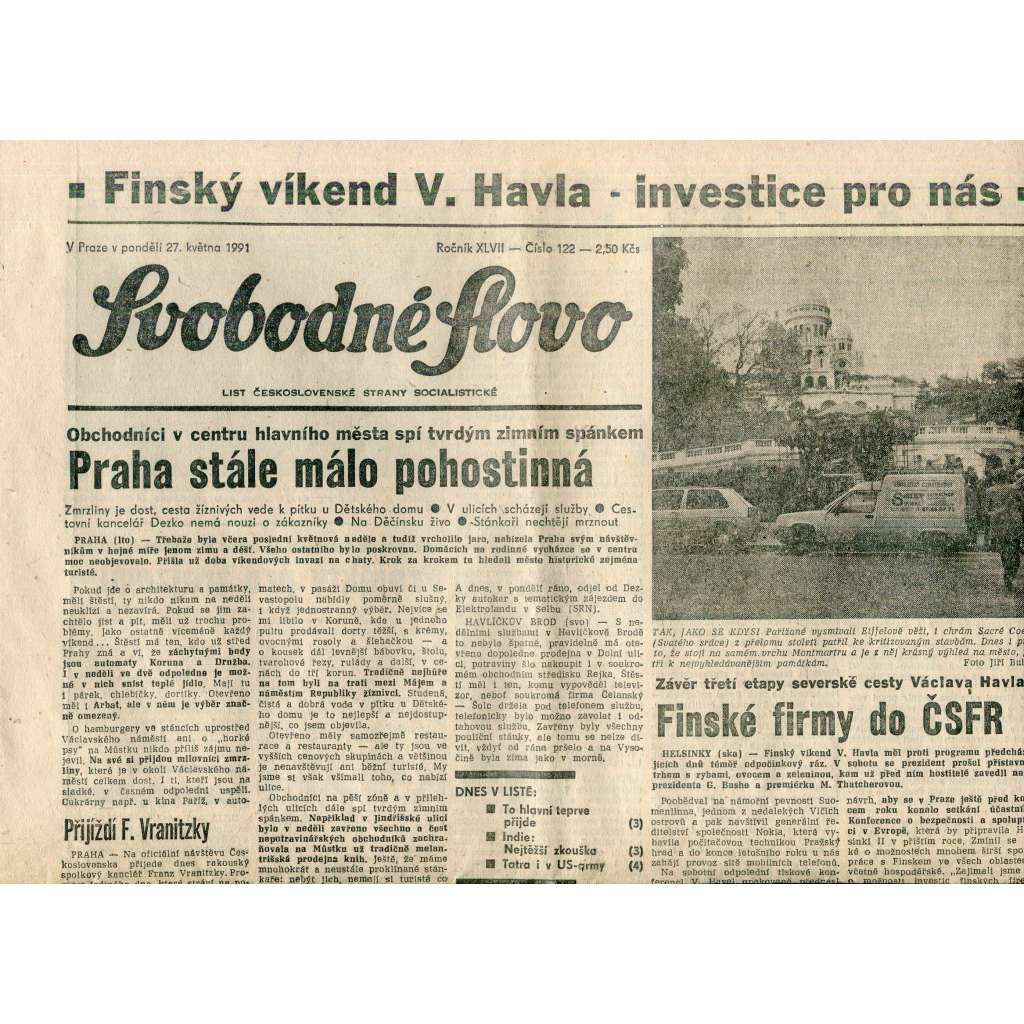 Svobodné slovo (27.5.1991) - staré noviny