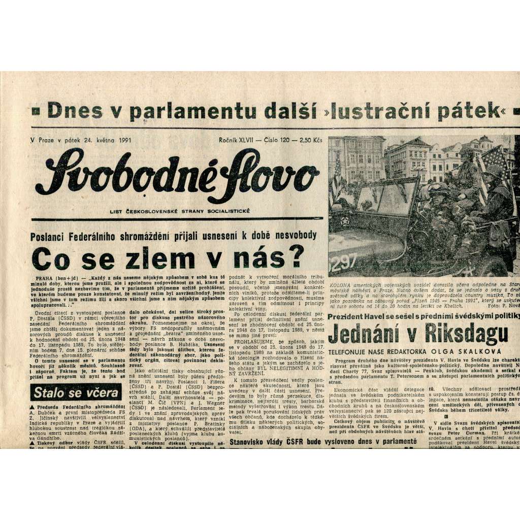 Svobodné slovo (24.5.1991) - staré noviny