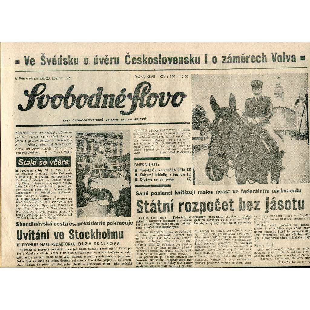 Svobodné slovo (23.5.1991) - staré noviny