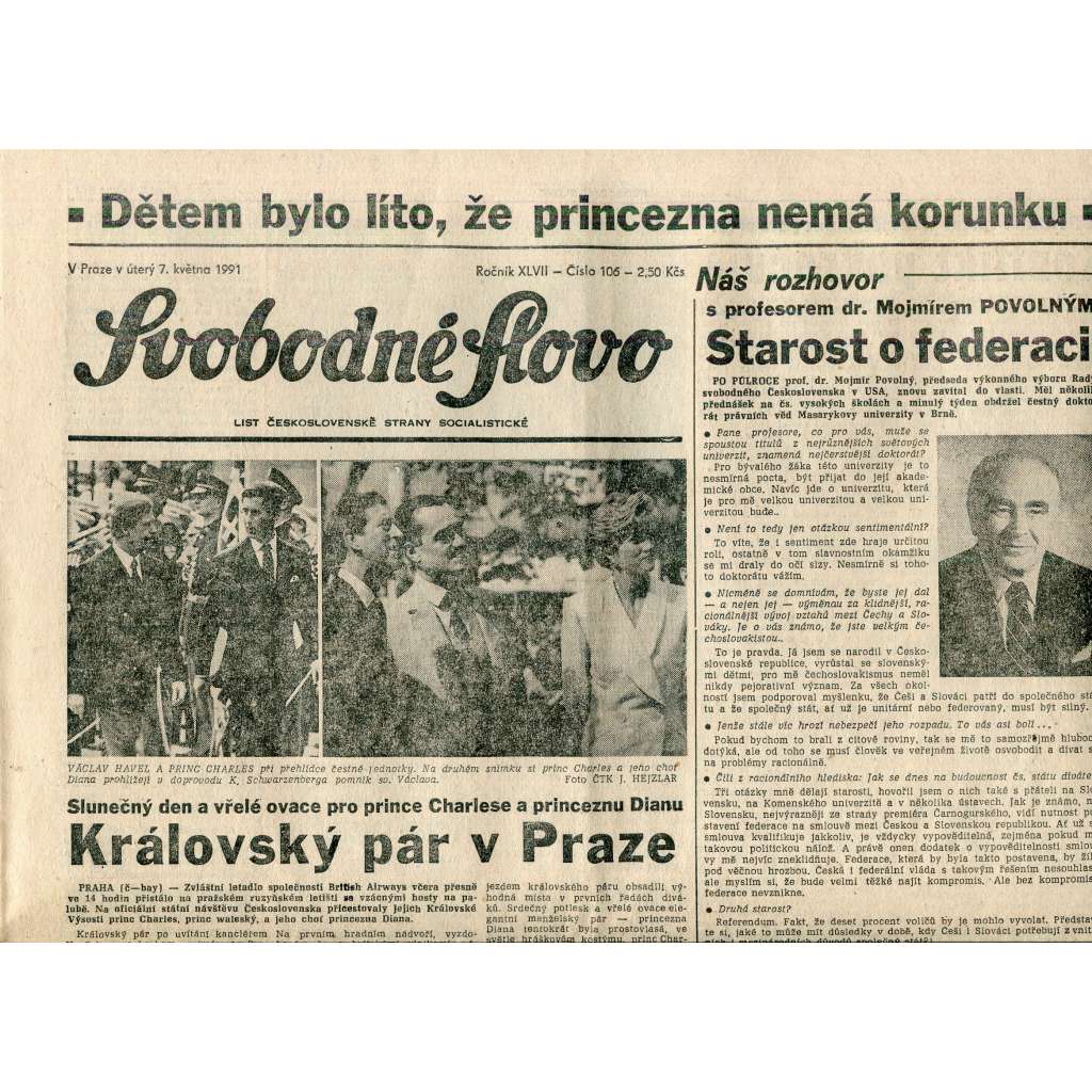 Svobodné slovo (7.5.1991) - staré noviny