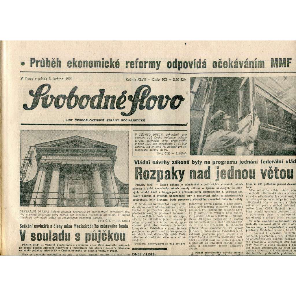 Svobodné slovo (3.5.1991) - staré noviny