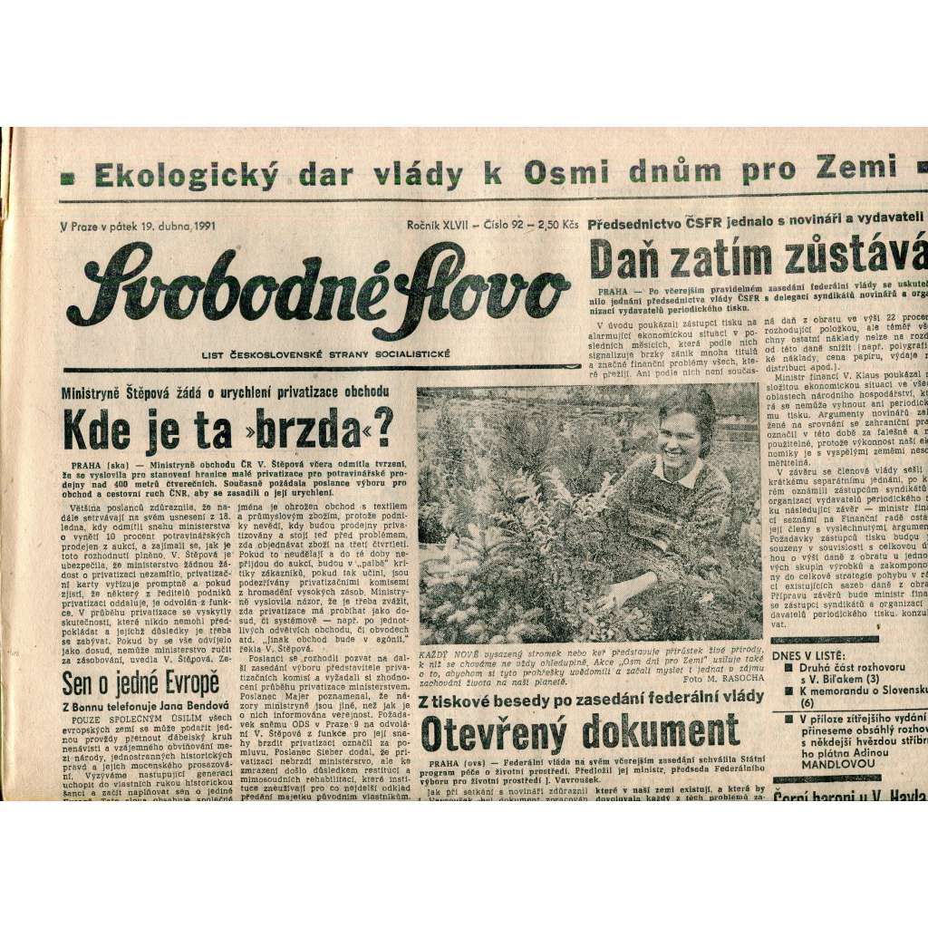 Svobodné slovo (19.4.1991) - staré noviny