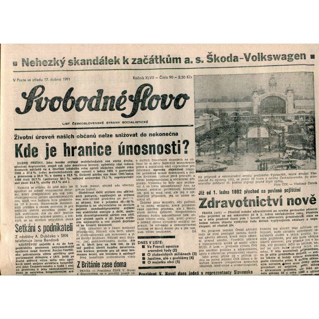 Svobodné slovo (17.4.1991) - staré noviny