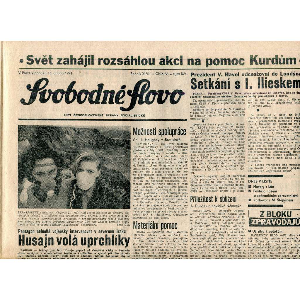 Svobodné slovo (15.4.1991) - staré noviny