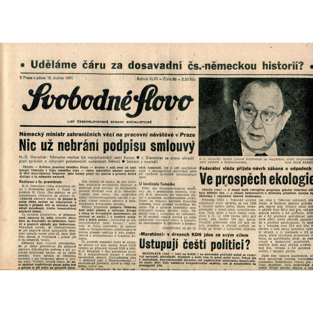 Svobodné slovo (12.4.1991) - staré noviny