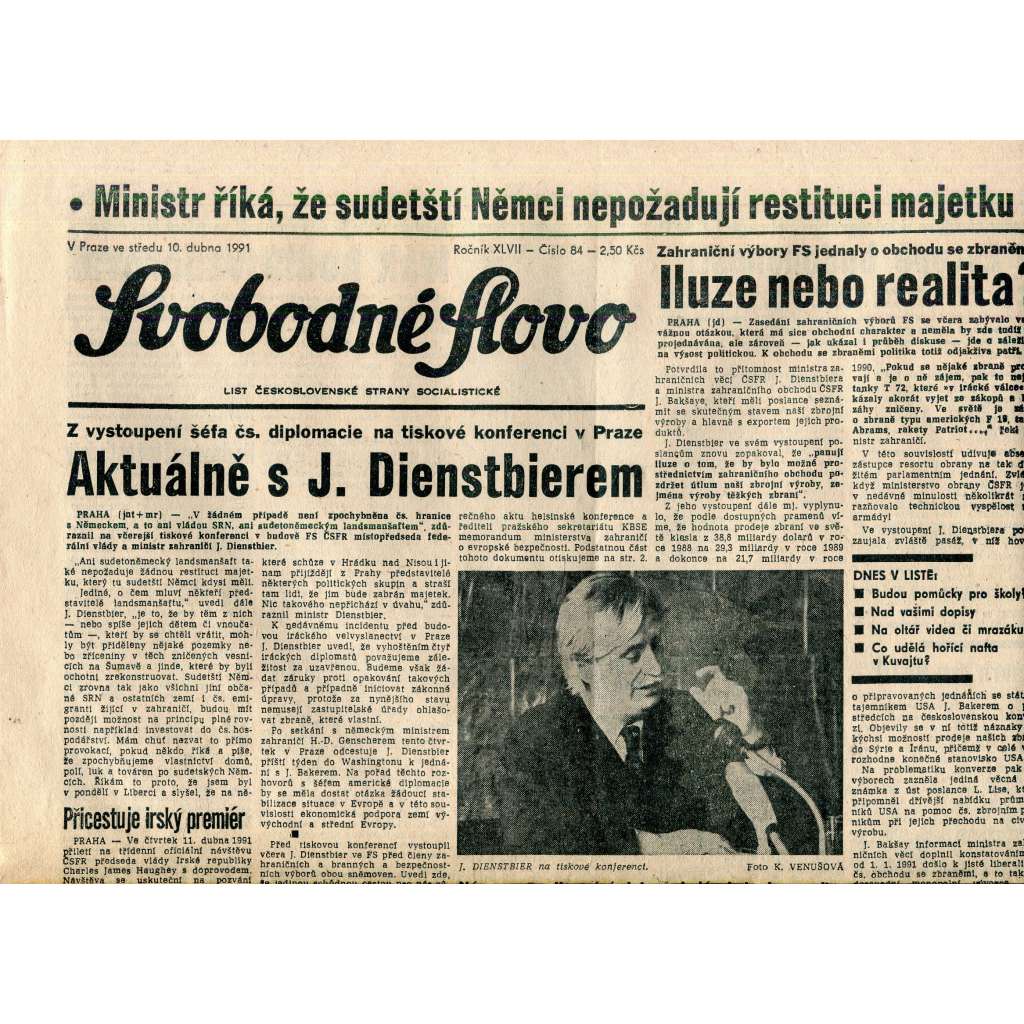 Svobodné slovo (10.4.1991) - staré noviny