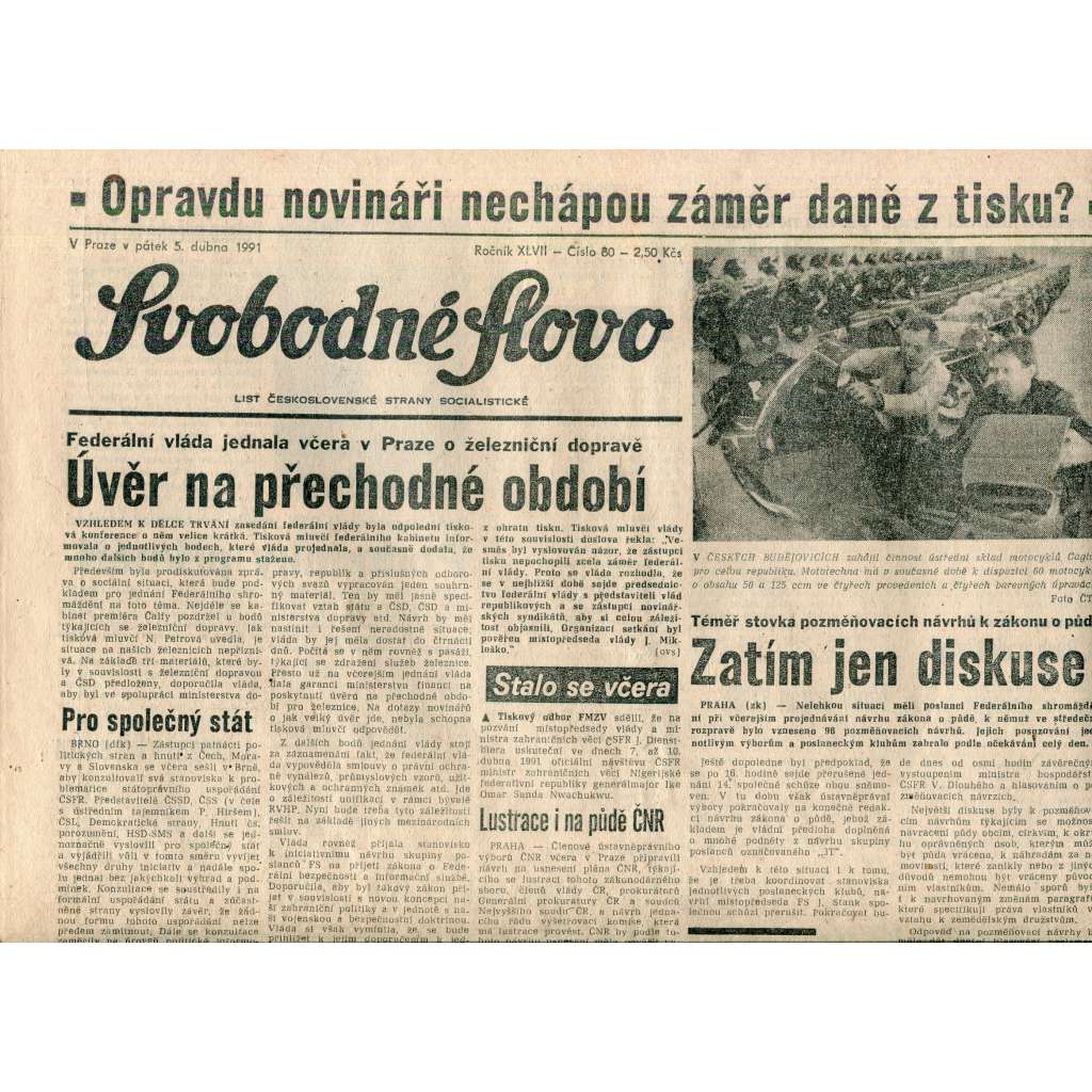 Svobodné slovo (5.4.1991) - staré noviny