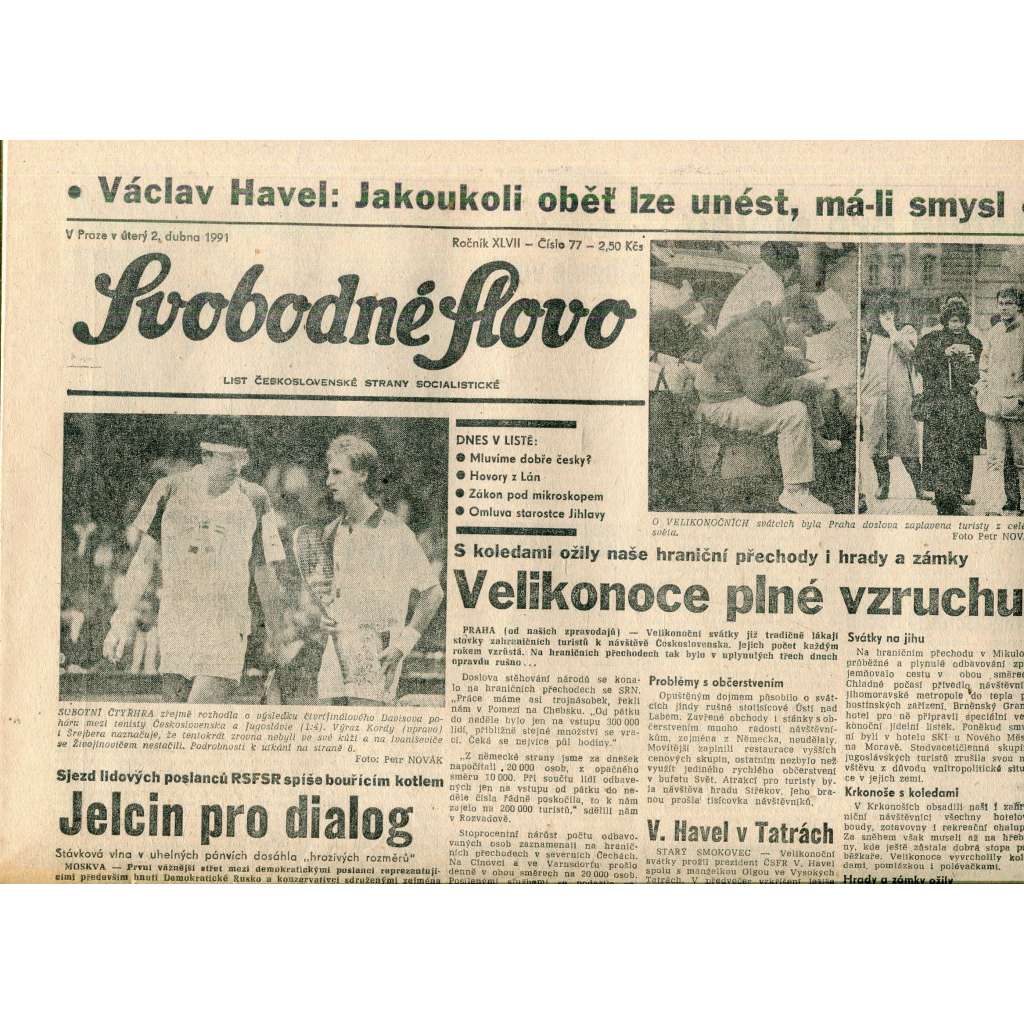 Svobodné slovo (2.4.1991) - staré noviny