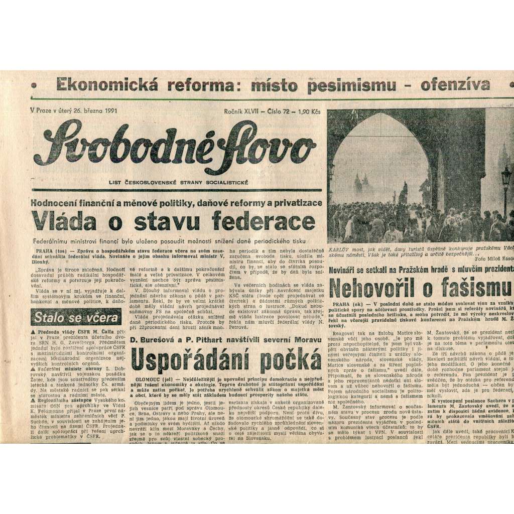 Svobodné slovo (26.3.1991) - staré noviny