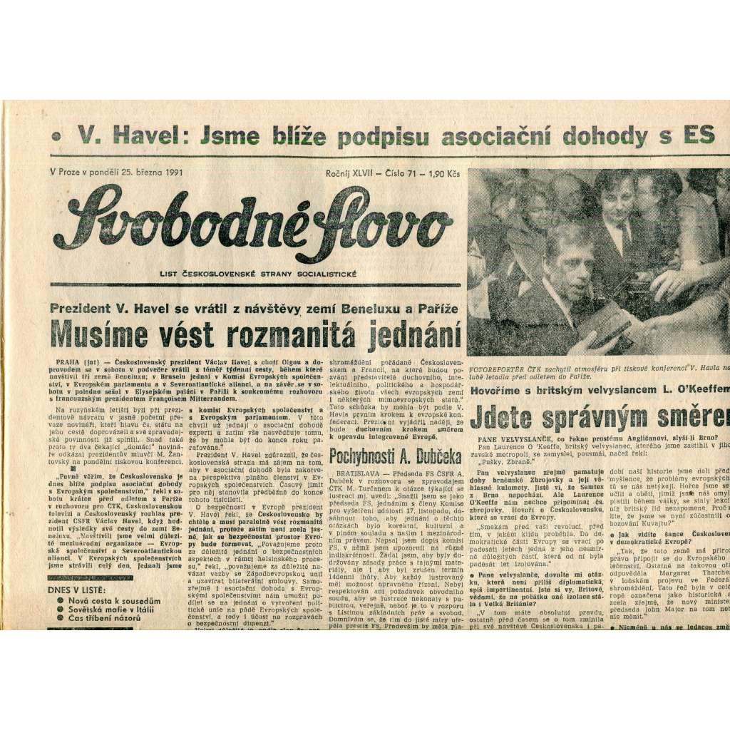 Svobodné slovo (25.3.1991) - staré noviny