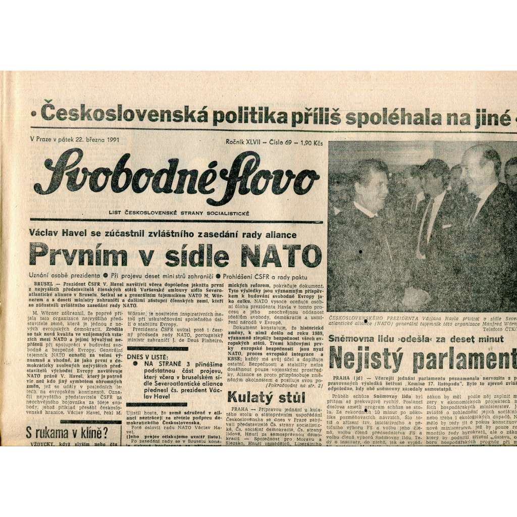 Svobodné slovo (22.3.1991) - staré noviny