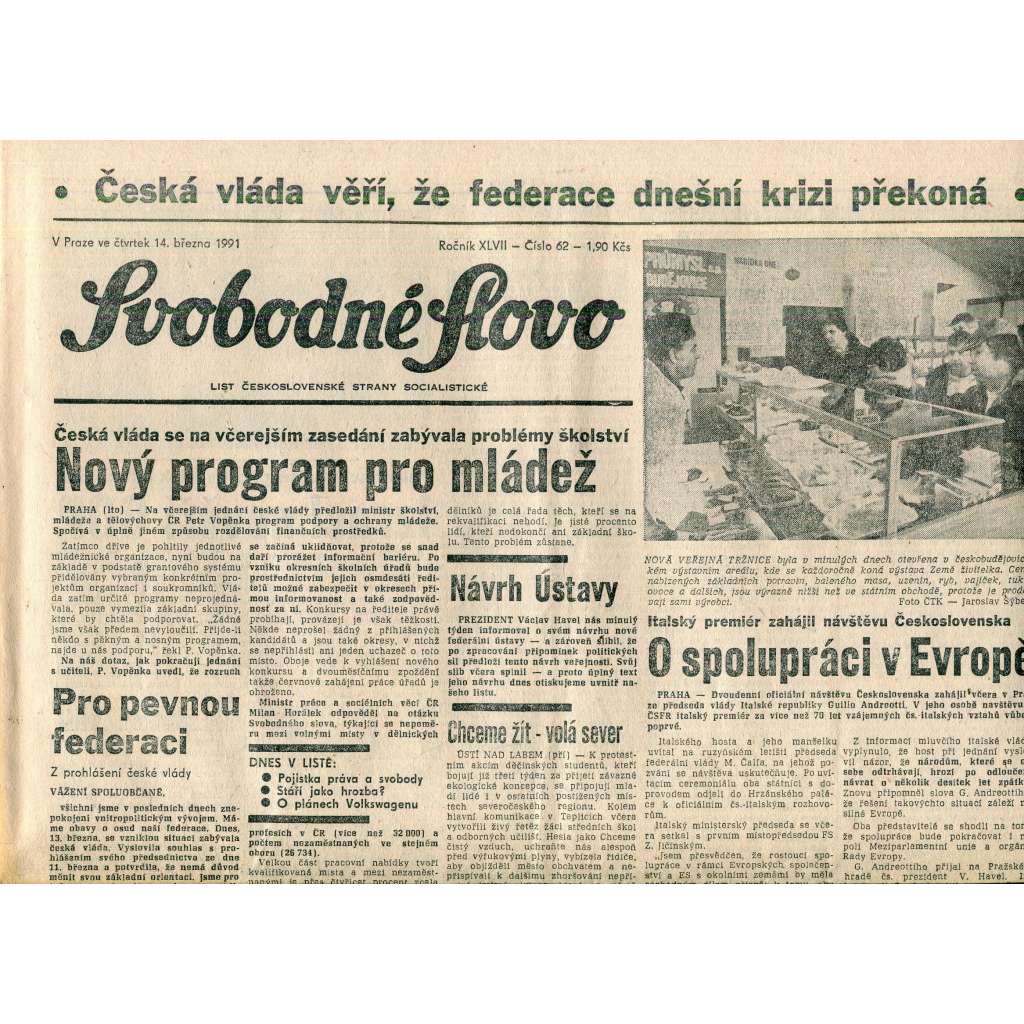 Svobodné slovo (14.3.1991) - staré noviny