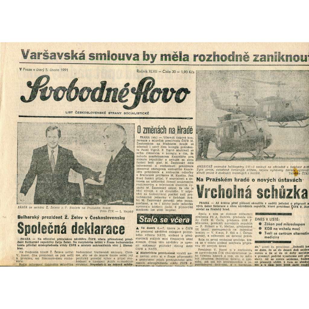 Svobodné slovo (5.2.1991) - staré noviny Svobodné slovo (5.2.1991) - staré noviny