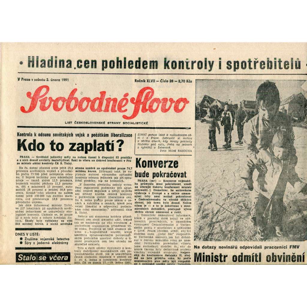 Svobodné slovo (2.2.1991) - staré noviny Svobodné slovo (2.2.1991) - staré noviny