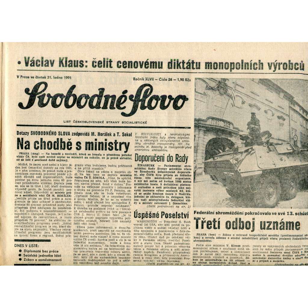 Svobodné slovo (31.1.1991) - staré noviny Svobodné slovo (31.1.1991) - staré noviny