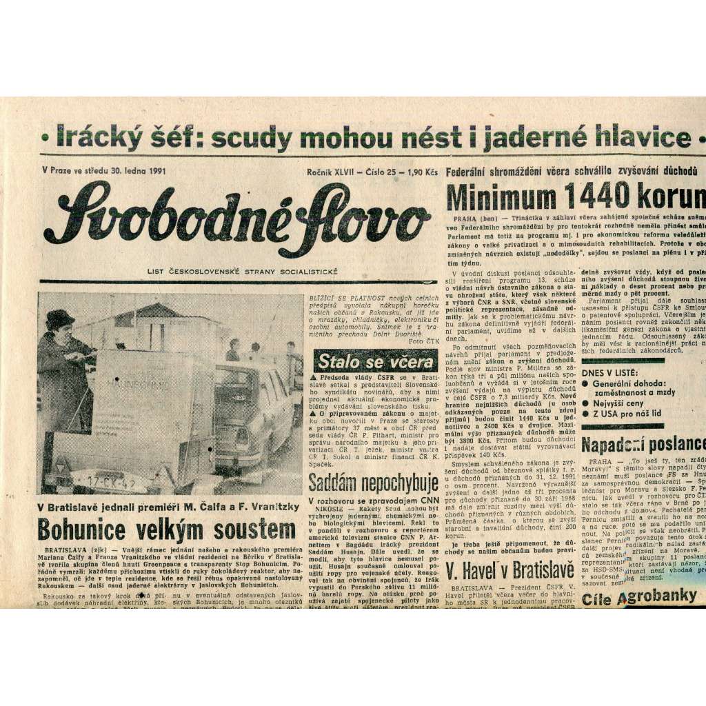 Svobodné slovo (30.1.1991) - staré noviny Svobodné slovo (30.1.1991) - staré noviny