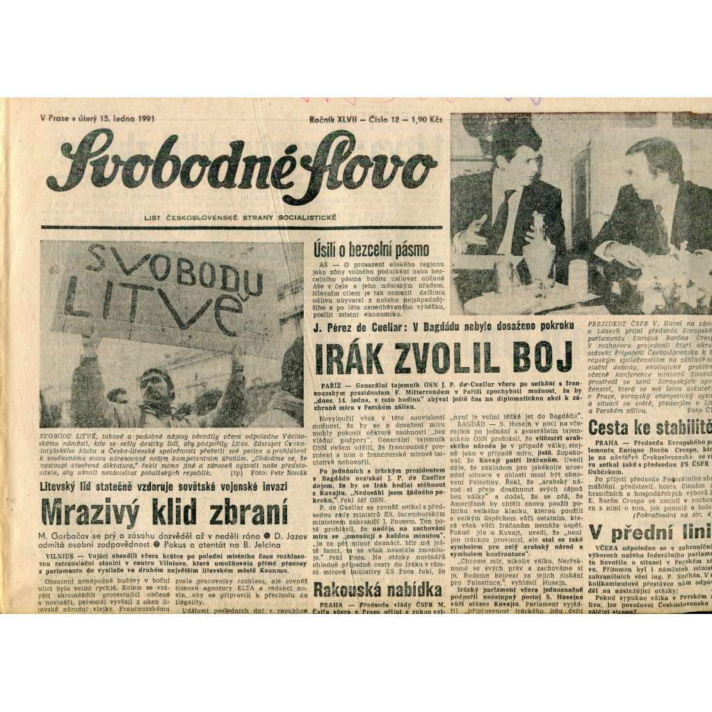Svobodné slovo (15.1.1991) - staré noviny Svobodné slovo (15.1.1991) - staré noviny
