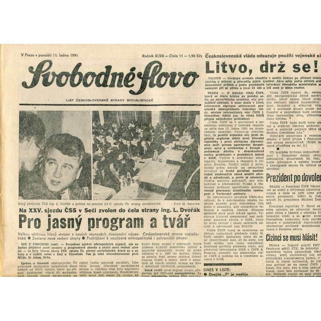 Svobodné slovo (14.1.1991) - staré noviny Svobodné slovo (14.1.1991) - staré noviny