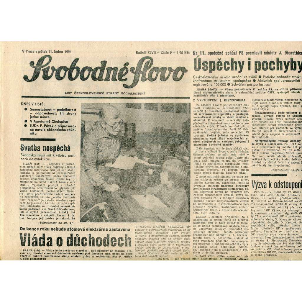 Svobodné slovo (11.1.1991) - staré noviny Svobodné slovo (11.1.1991) - staré noviny