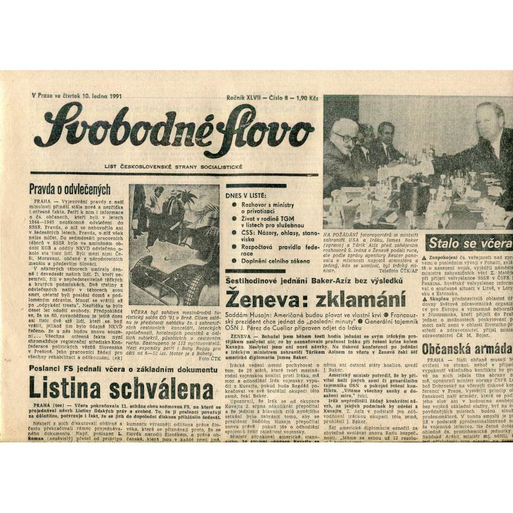 Svobodné slovo (10.1.1991) - staré noviny Svobodné slovo (10.1.1991) - staré noviny