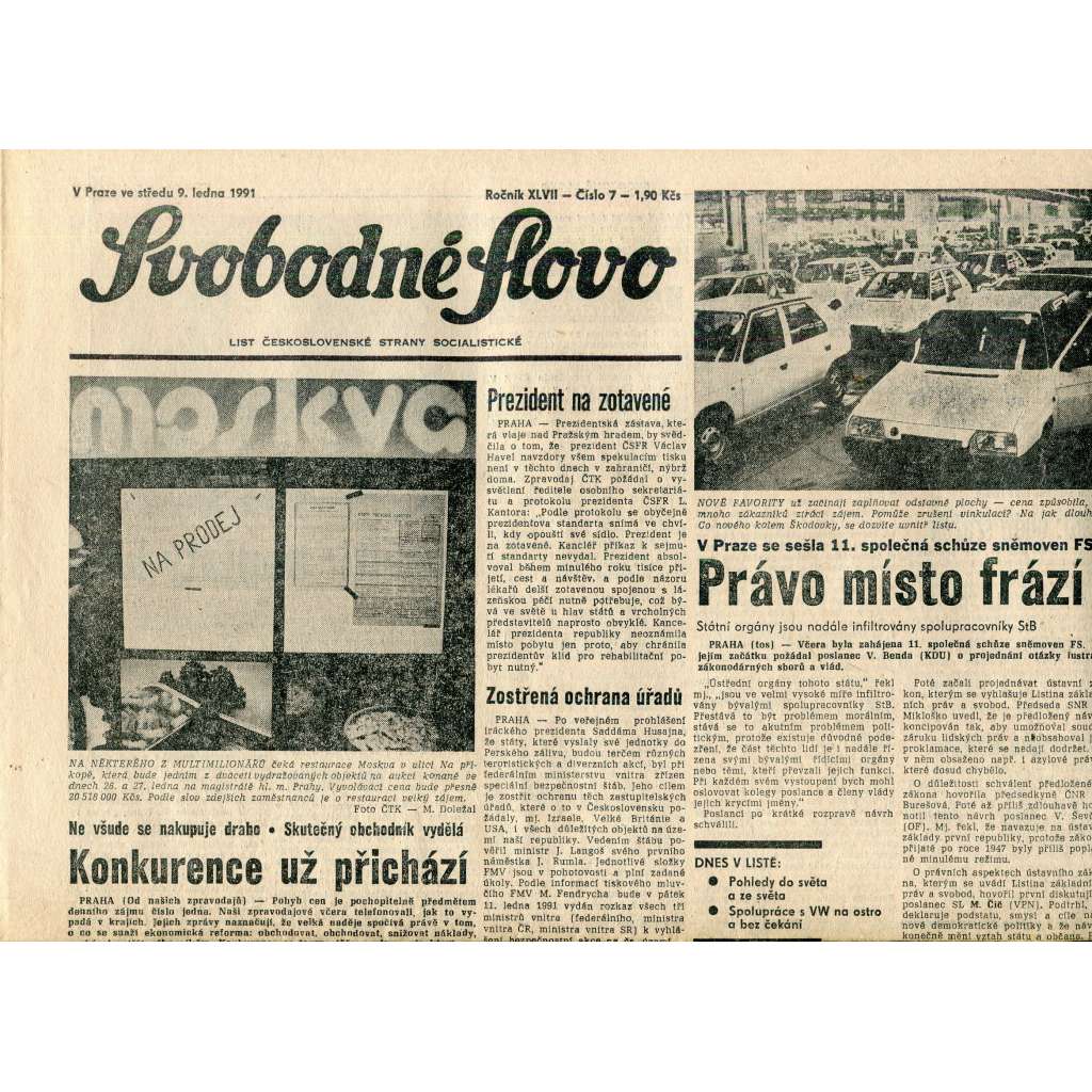 Svobodné slovo (9.1.1991) - staré noviny Svobodné slovo (9.1.1991) - staré noviny