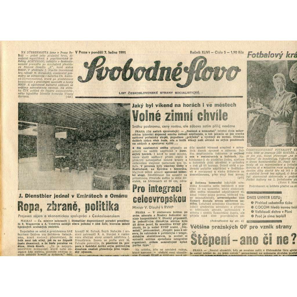 Svobodné slovo (7.1.1991) - staré noviny Svobodné slovo (7.1.1991) - staré noviny