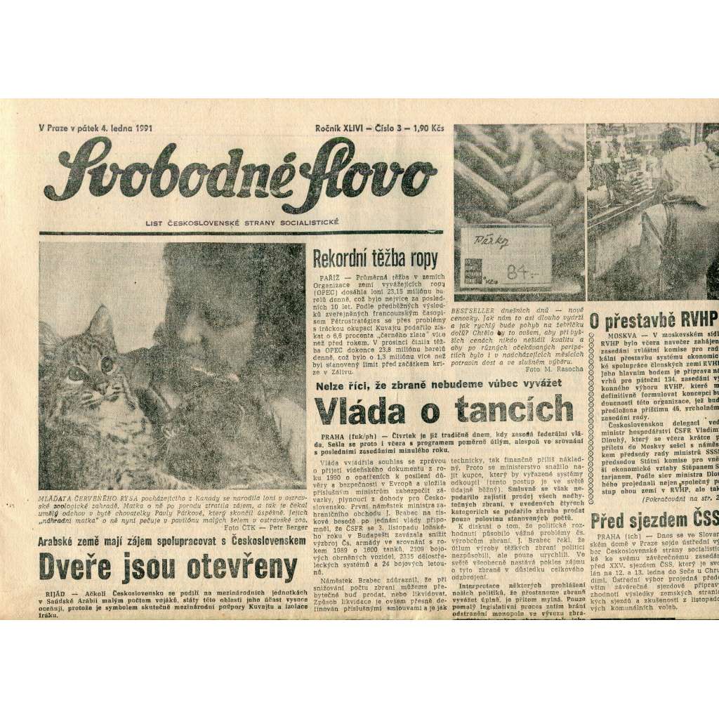 Svobodné slovo (4.1.1991) - staré noviny Svobodné slovo (4.1.1991) - staré noviny