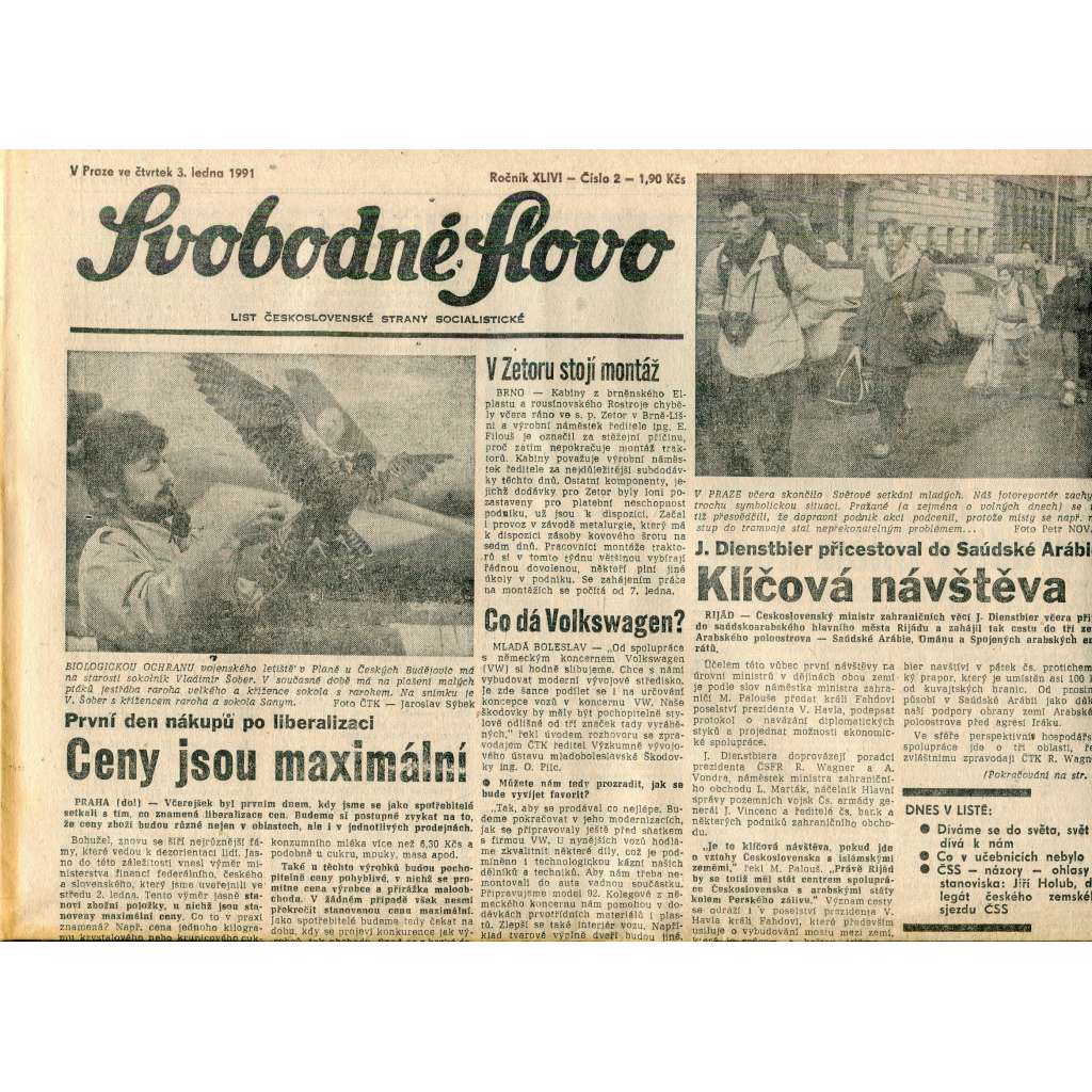 Svobodné slovo (3.1.1991) - staré noviny Svobodné slovo (3.1.1991) - staré noviny