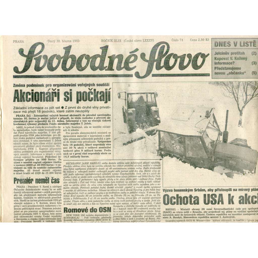 Svobodné slovo (30.3.1993) - staré noviny Svobodné slovo (30.3.1993) - staré noviny
