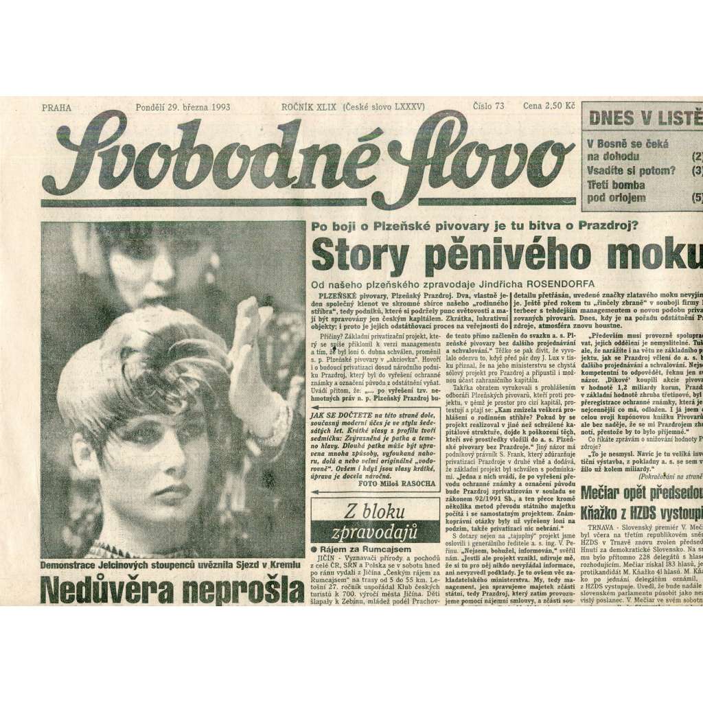 Svobodné slovo (29.3.1993) - staré noviny Svobodné slovo (29.3.1993) - staré noviny