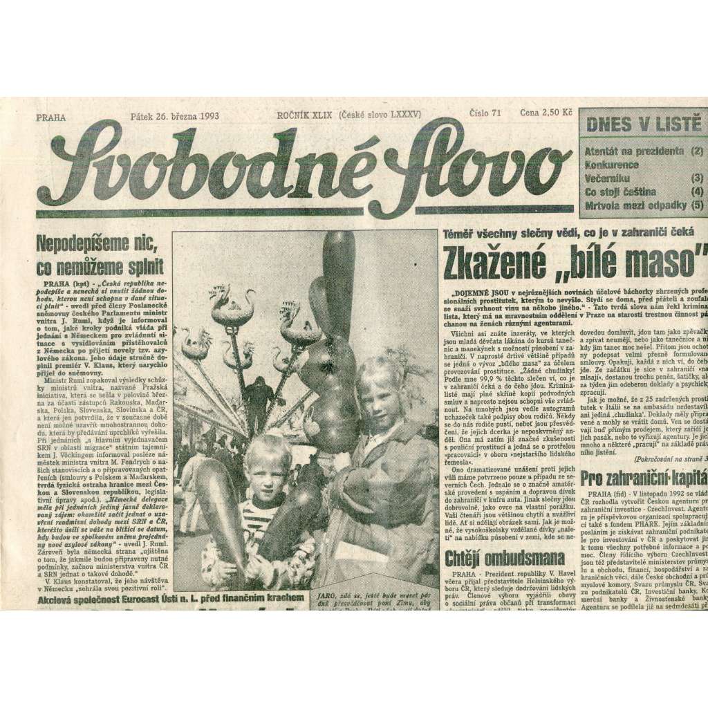 Svobodné slovo (26.3.1993) - staré noviny Svobodné slovo (26.3.1993) - staré noviny