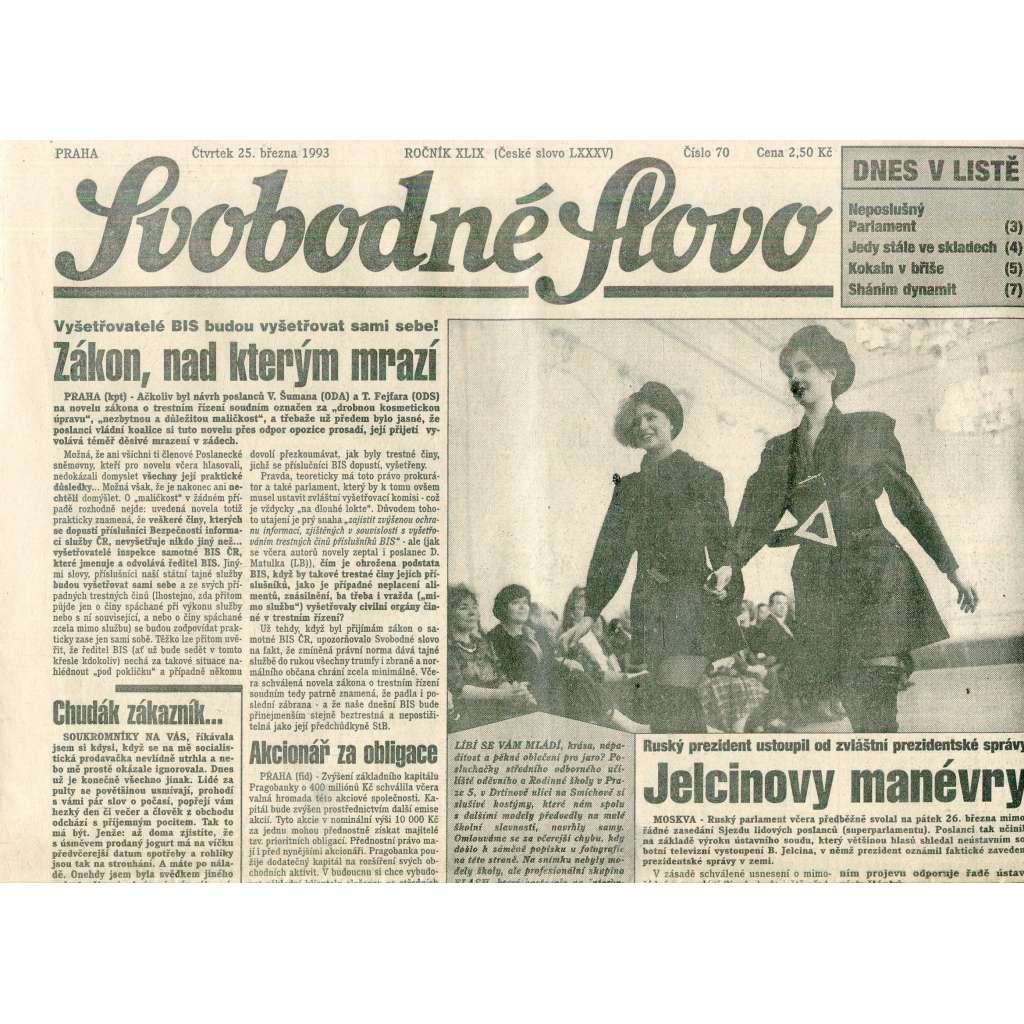 Svobodné slovo (25.3.1993) - staré noviny Svobodné slovo (25.3.1993) - staré noviny