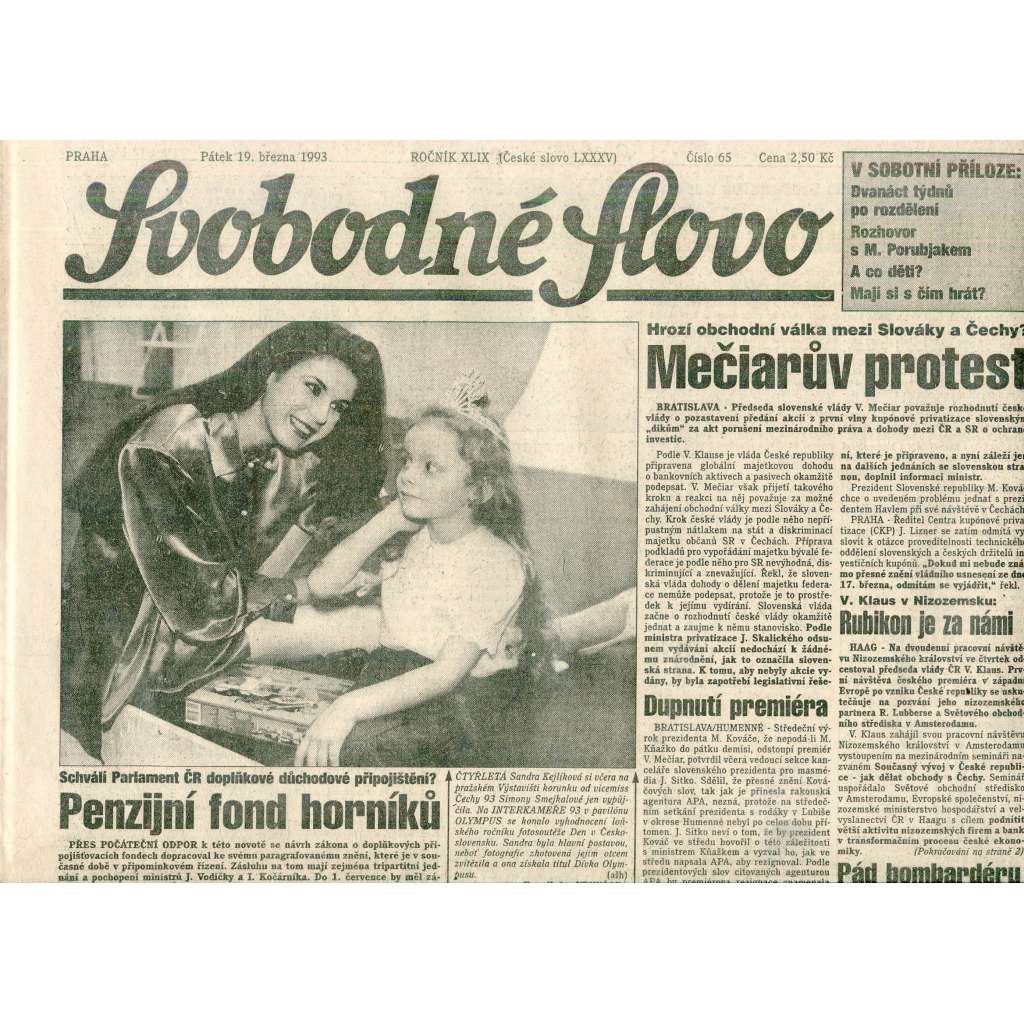 Svobodné slovo (19.3.1993) - staré noviny Svobodné slovo (19.3.1993) - staré noviny