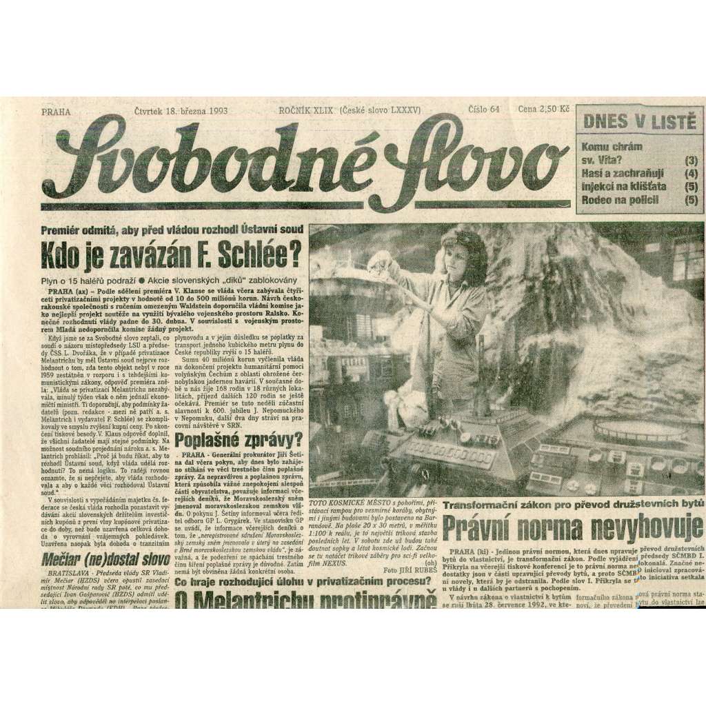 Svobodné slovo (18.3.1993) - staré noviny Svobodné slovo (18.3.1993) - staré noviny